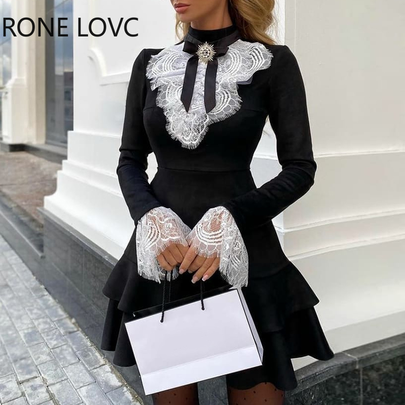 Women Eyelash Lace Bell Sleeve Ruffles Dress Party Dress Elegant Fashion Dress, Black
Women Eyelash Lace Bell Sleeve Ruffles Dress Party Dress Elegant Fashion Dress, Black