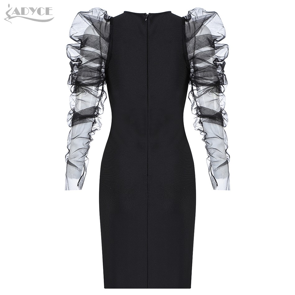 Spring Long Sleeve Bandage Dress Women Sexy Lace Black Bodycon Club Celebrity Evening Party Vestidos 210423