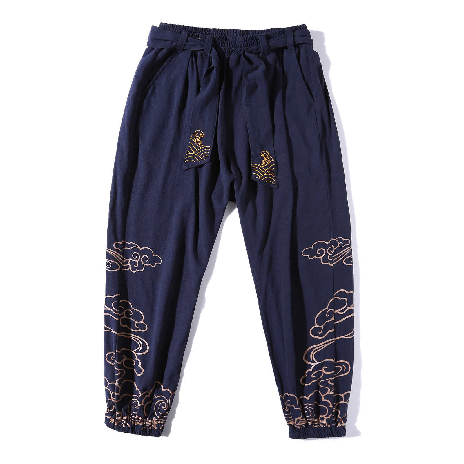 Chinese Style Retro Auspicious Clouds Print Pants Men Clothing Autumn Fashion Clothes Loose Casual Pants Plus Size Harem Pants 210930