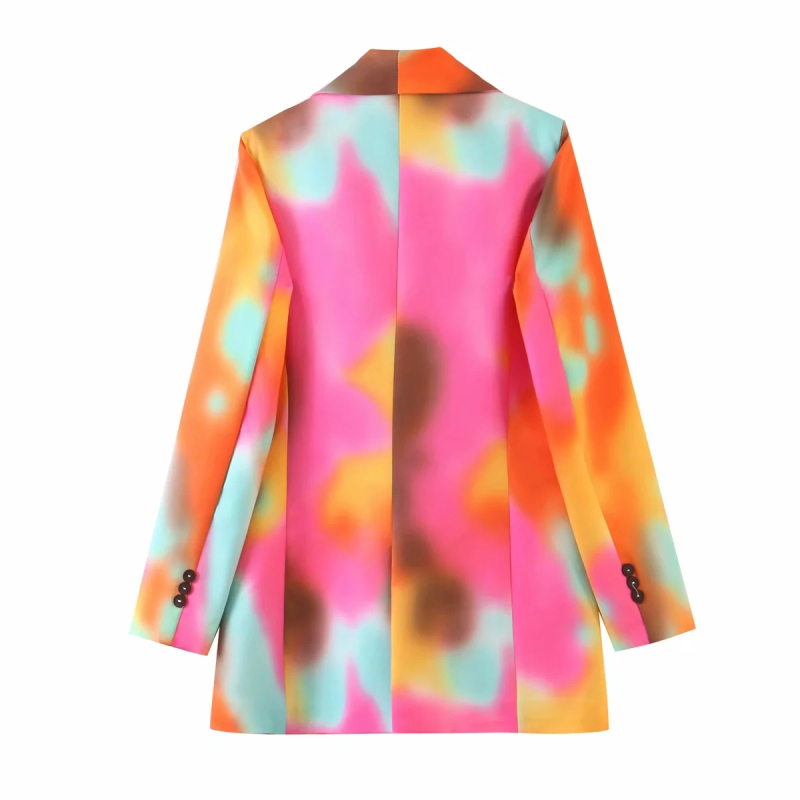 vintage women elegant colorful blazer fashion ladies tie dye long blazers jackets casual female stylish suits girls 210430