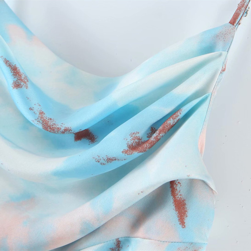 PUWD Sexy Women Square Collar Slim Dress Summer Fashion Ladies Chinese Style Female Pleated Print Suspender 210522