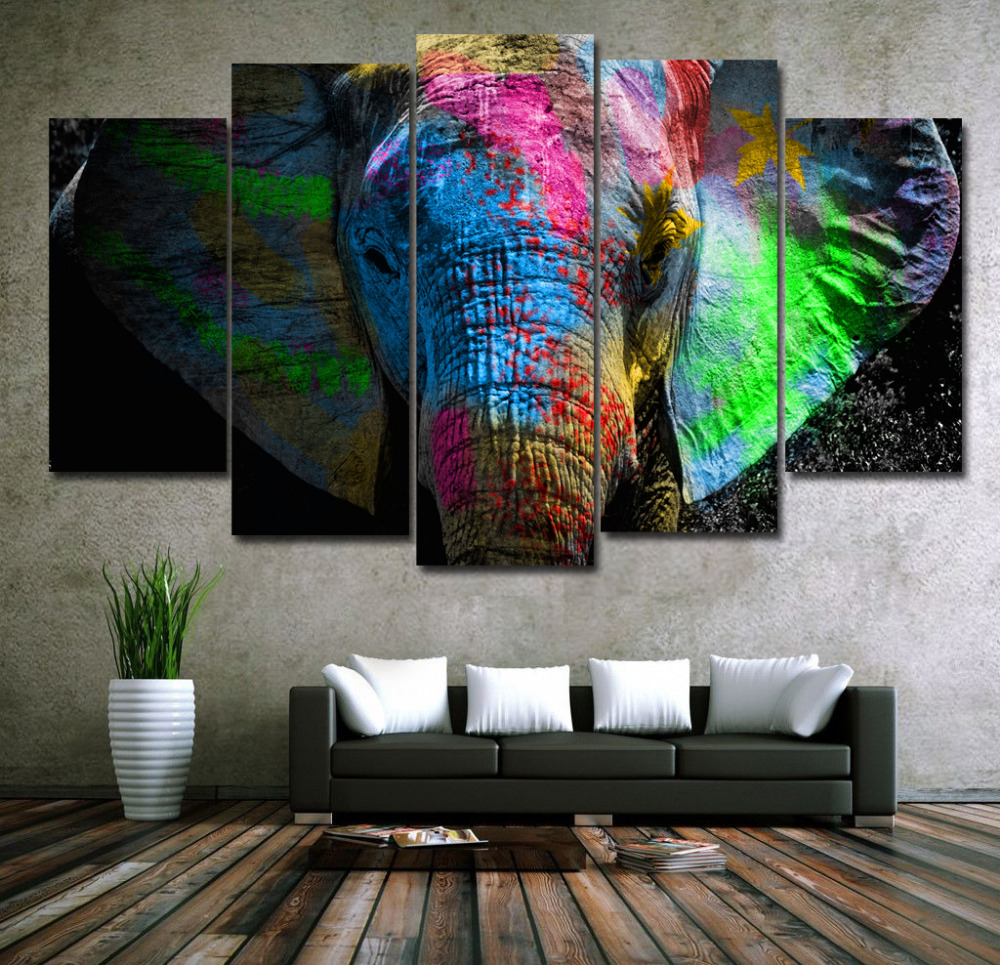 5 Panels Colorful Elephant Animals Art Canvas Painting Posters Prints On Canvas Wall Picture For Home Decor Wall Art