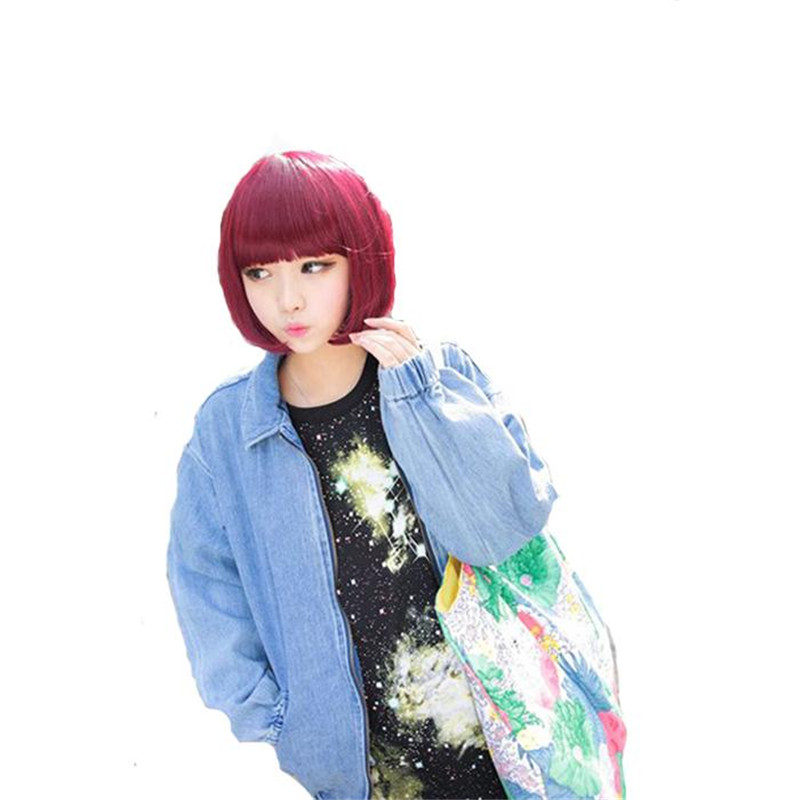 short straight wig women bob burgundy heat resistant fiber hair natural synthetic wigs with bangs cosplay
