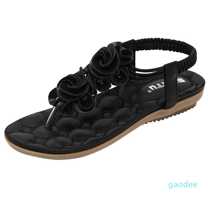 Sandals Fashion Women Flower Leather Flip Flops Flat Summer T-strap Breathable Bohemian Style Beach Shoes Sandalias