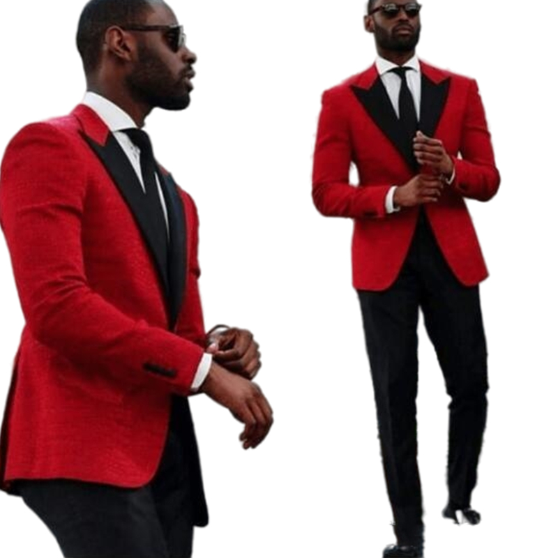 2022 Handsome Mens Suits Red Wedding Tuxedos Two Pieces Groom Formal Wear Custom Made Formal Evening Suit Slim Fit Prom Party Blazer Man ( Jacket + Pa