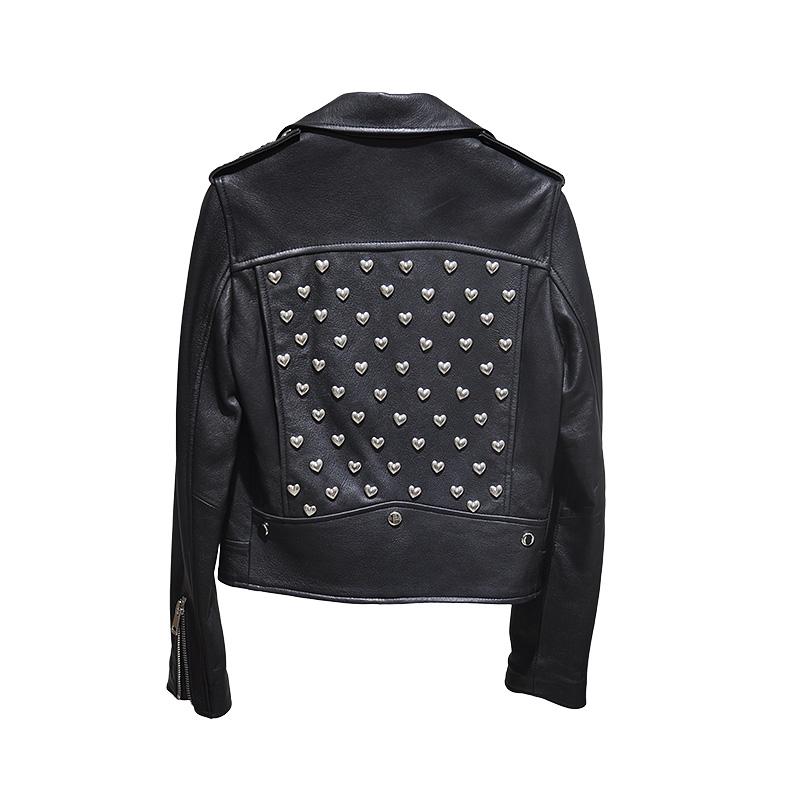 Outerwear Genuine Leather Women Lapel Zippers Love Rivet Motorcycle Jacket Office Lady Slim Sheepskin Short Coat Spring Autumn Women's & Fau