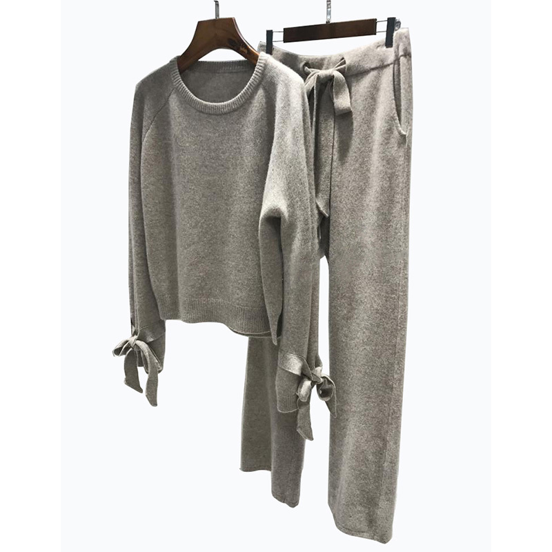 Women Sets High quality Wool knitted Two Piece Set Cashmere Loose Sweater Pullover Elastic Wiast Pants Suit Tracksuit 677G 210420