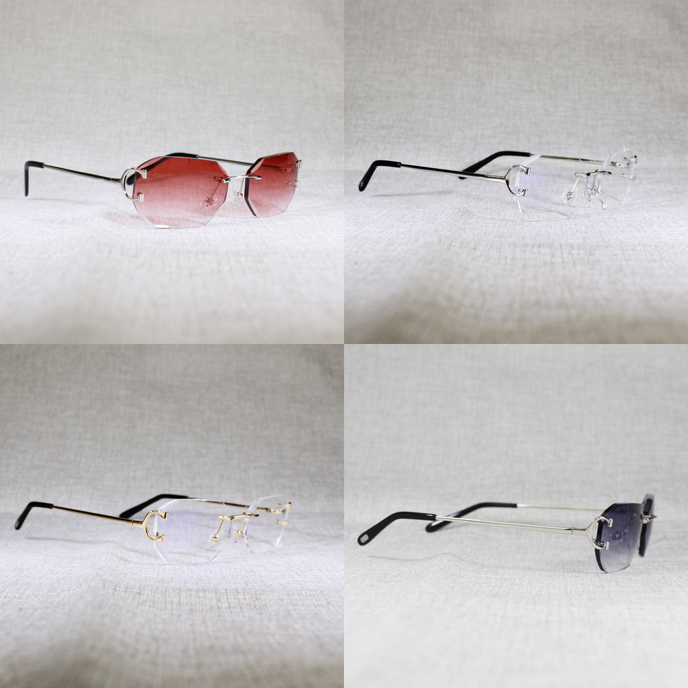 Vintage Diamond Cutting Clear Glasses Rimless Sunglasses Men Metal Frame Shades for Women Oculos Gafas for Beaching Driving X0716, White;black
Vintage Diamond Cutting Clear Glasses Rimless Sunglasses Men Metal Frame Shades for Women Oculos Gafas for Beaching Driving X0716, White;black