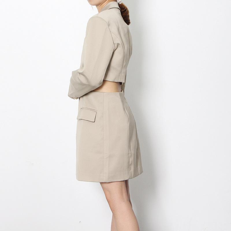 Winter Fashion Women's Suit Collar Twist Design Sexy Waist Hollow A-line Slim Dress Women Casual Dresses