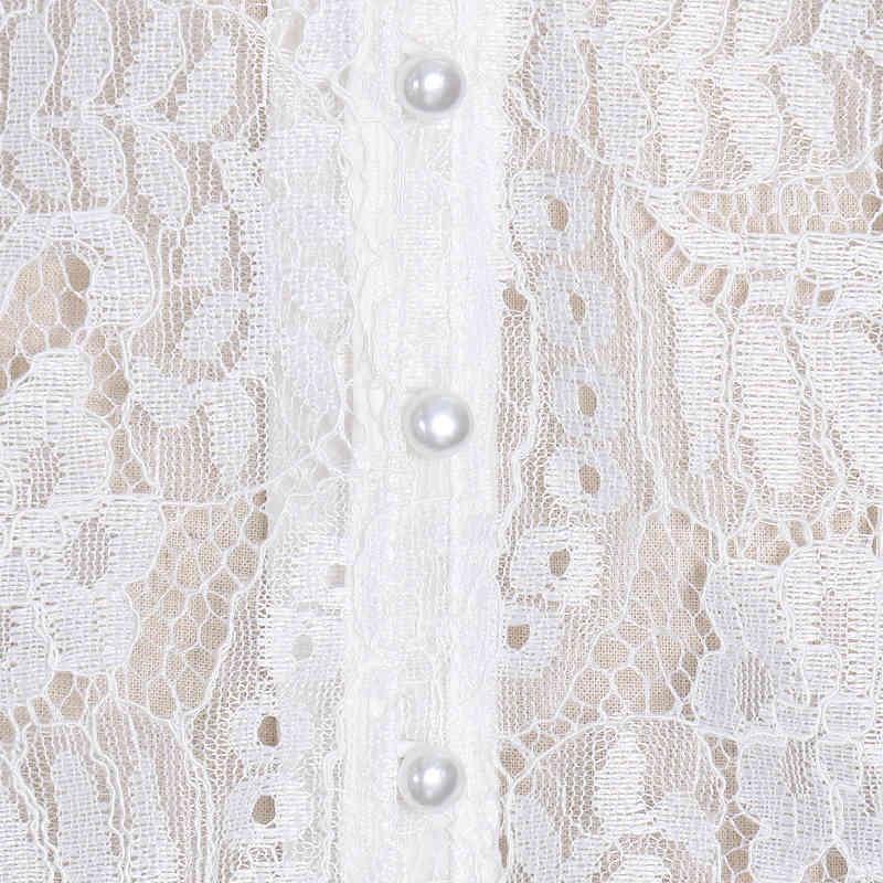 TWOTWINSTYLE White Patchwork Lace Blouse For Women V Neck Flare Sleeve Bowknot Elegant Shirt Female Fashion Clothing Autumn 210517