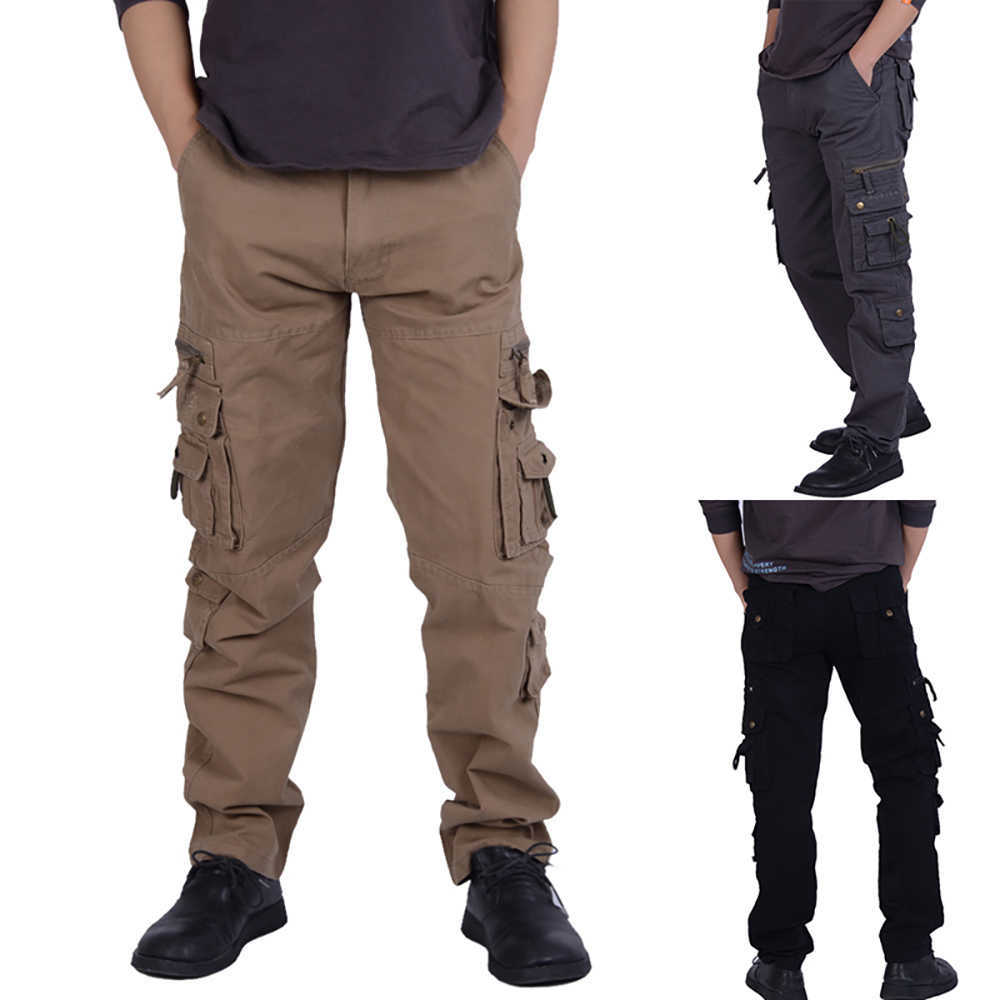 Mens Winter Pants Thick Warm Cargo Pants Casual Fleece Pockets Fur Trouser Plus Size Fashion Loose Baggy Joger Worker Male 201221