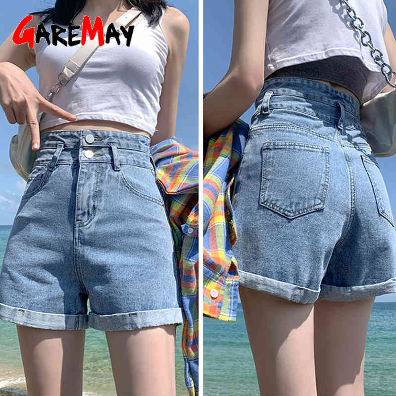 White Denim Shorts with High Waist Classic Casual Black Summer Vintage Women's Plus Size for Women 210428