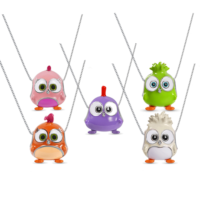 Authentic 925 Silver Pendant Necklace Cute Green Purple Enamel Hatchling Color Bird Family Charm Jewelry For Making DIY Berloque