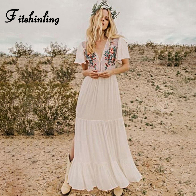 Fitshinling Bohemian Long Dress Embroidery Flower Mesh Patchwork Pareos Holiday Slim Sexy Petal Sleeve White Maxi Dresses Women
Fitshinling Bohemian Long Dress Embroidery Flower Mesh Patchwork Pareos Holiday Slim Sexy Petal Sleeve White Maxi Dresses Women