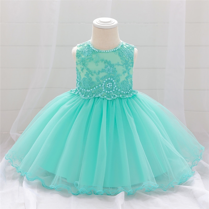 Baby Girl Dresses Party Wedding born Lace Beads Tutu Flower Infant 1 Year Birthday Princess Dress 210508