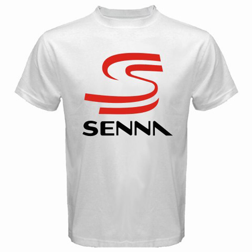 New AYRTON SENNA Logo Racing Champion Legend Men's White T-Shirt Size S-3XL