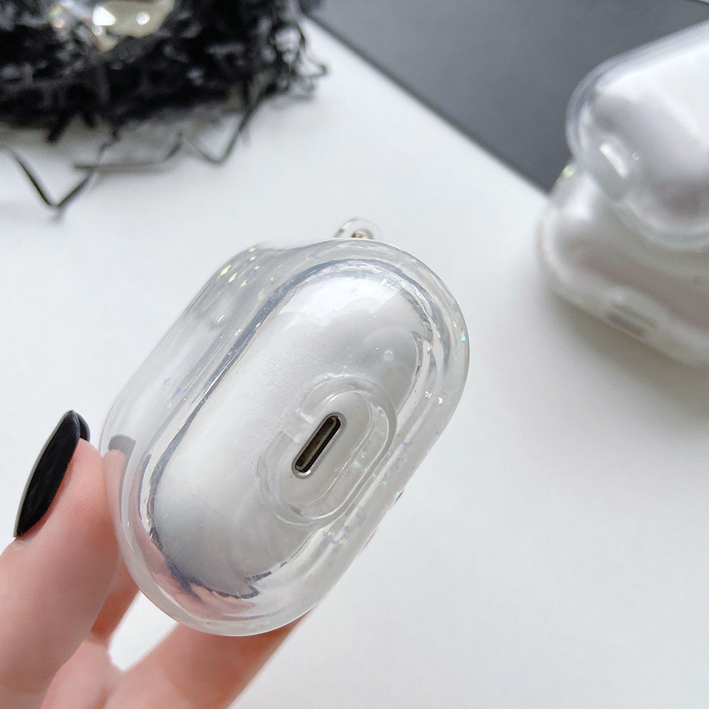 Quicksand Case For AirPods Pro Clear Earphone Case with Pearl KeyChain Cute Liquid Protective Cover for AirPod 2 3 King Ring Air P