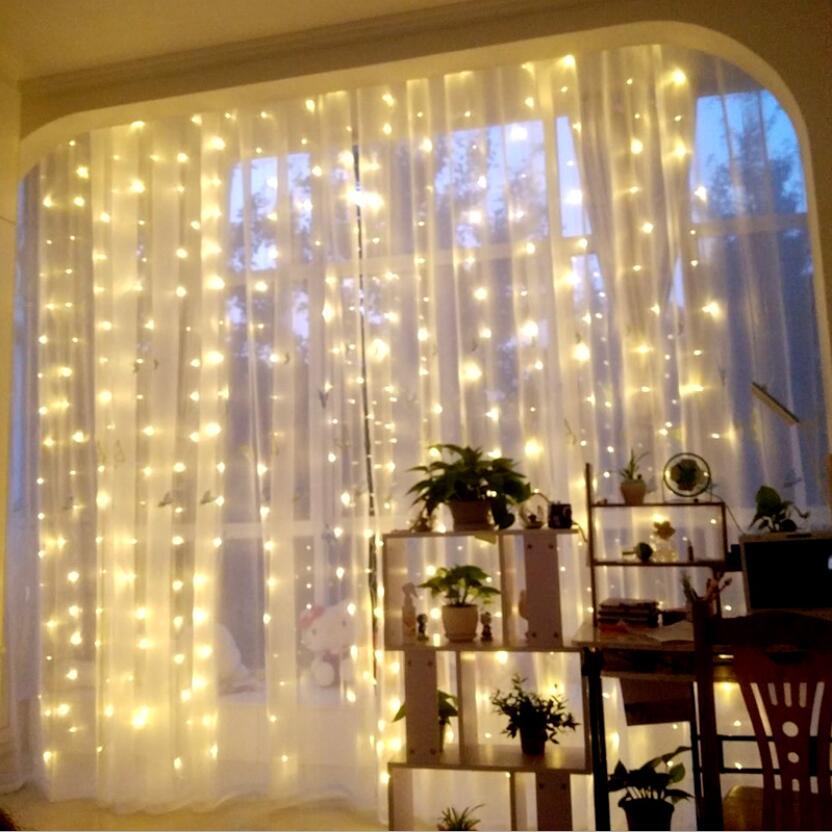 Curtain String Lights 3x6M 9.8ftx20ft Icicle Background Decoration Neon Band LED Lights Flashing Copper Wire UL Plug
