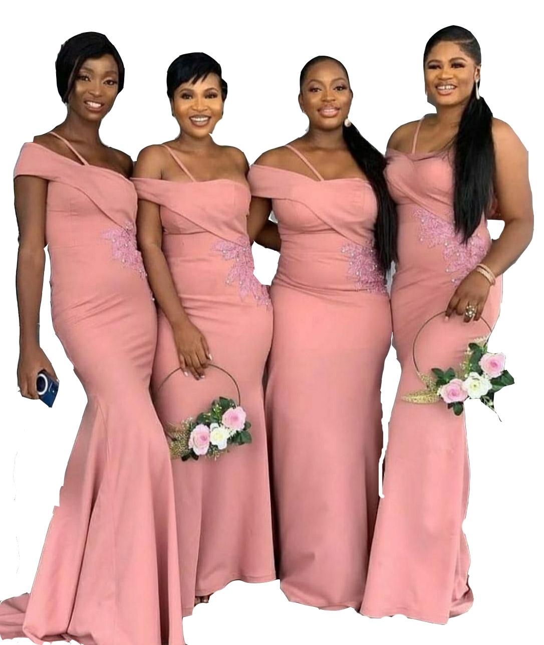 Sexy Dusty Pink Aso Ebi Mermaid Bridesmaid Dresses Special Wedding Party Dress One Shoulder Lace Appliques Sweep Train Maid of Honor Gowns Custom Made