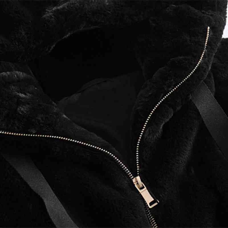 Casual Woman Loose Hooded Faux Fur Coat Fashion Ladies Winter Warm Thick Outwear Female Chic Oversized Pocket Jackets 210515