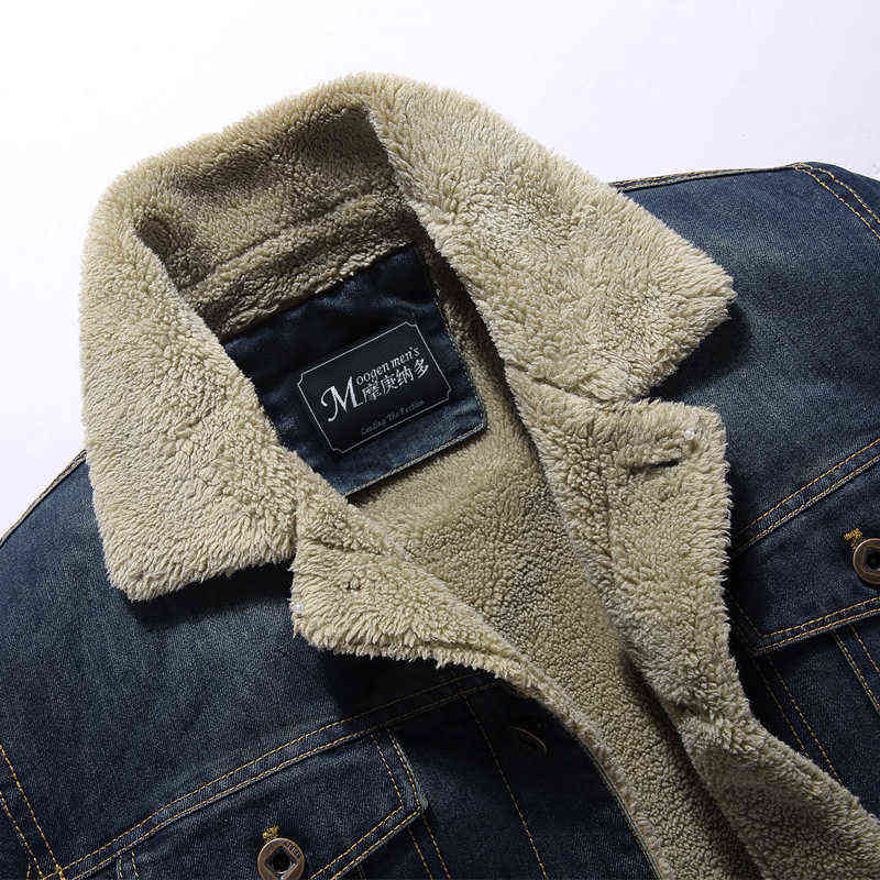 Winter Warm Fleece Denim Jackets Mens Casual Pilot Bomber Cowboy Jacket Coat Male Wool Liner Fur Thick Jean Outwear Clothing 211122
