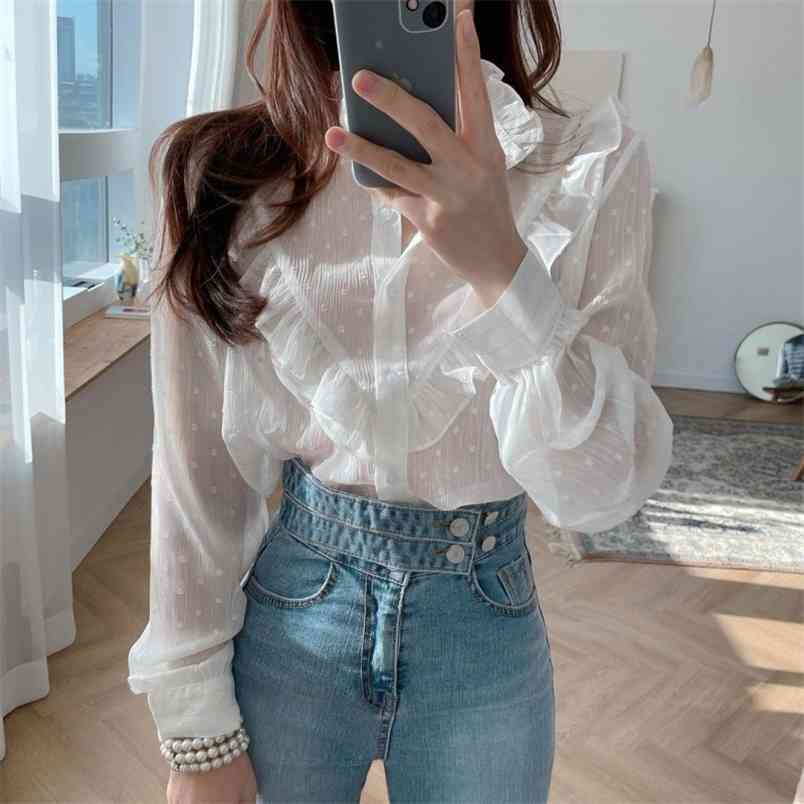 Spring Women Shirts Fashion Ruffles Long Sleeve Blouse Vintage Elegant Stand Collar Femme Blusas Slim Shirt 210519, White
Spring Women Shirts Fashion Ruffles Long Sleeve Blouse Vintage Elegant Stand Collar Femme Blusas Slim Shirt 210519, White