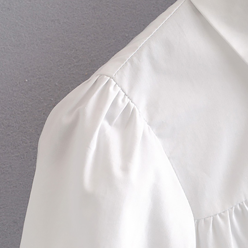 Casual White Mini Dress Women Lantern Short Sleeve Female Fashion Pleated Turn Down Collar Plus Size Ladies es Robe 210515