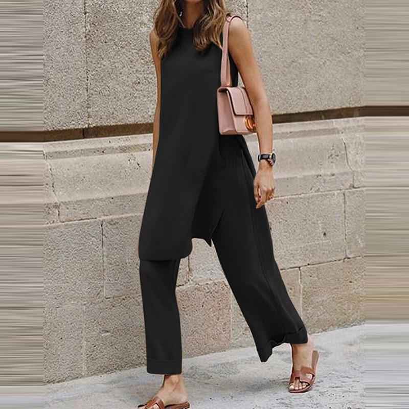Gym Clothing Summer Two Piece Sets Women Casual Loose Sleeveless Split Top High Waist Wide Pants Suit 2021 Fashion Solid Lady Suits Tracksui
Gym Clothing Summer Two Piece Sets Women Casual Loose Sleeveless Split Top High Waist Wide Pants Suit 2021 Fashion Solid Lady Suits Tracksui