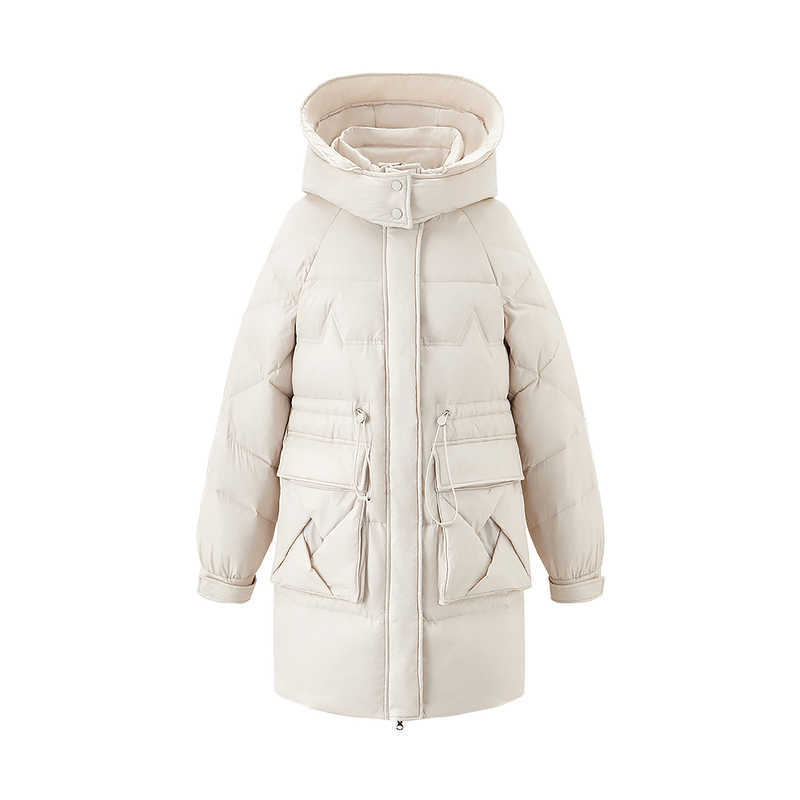 INMAN Winter Double Buckle Cuff Adjustable Drawstring Belt High Stand Collar Hooded Women's Down Jacket 211007