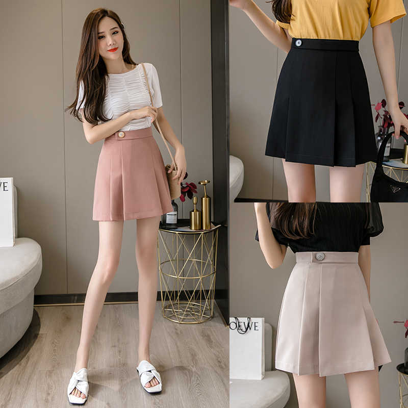 FTLZZ High Waist Women Mini Pleated Skirt Casual Spring Summer Female Singel Button Short s Ins Ladies Black Pink 210621