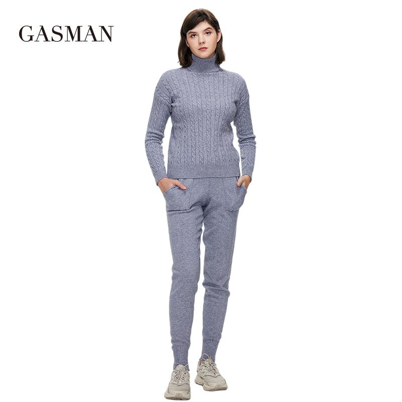 Women's Two Piece Pants GASMAN 2021 Autumn Set Two-piece For Women Turtleneck Texture Sweater Fashion Brand Warm Winter Suits GT004-1, Gray
Women's Two Piece Pants GASMAN 2021 Autumn Set Two-piece For Women Turtleneck Texture Sweater Fashion Brand Warm Winter Suits GT004-1, Gray