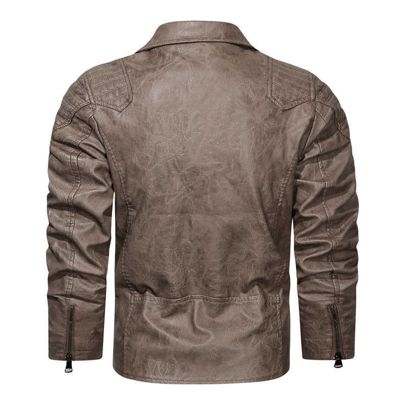 Winter Men Leather Jackets Zipper Solid Color Coat Warm Fleece Biker Motorcycle Male PU Leather Jacket Multi-pocket 211018