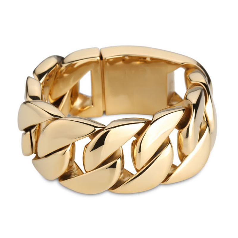 Big Heavy Hip Hop Punk Rock Chain Bracelet 26mm 32mm Wide Gold Titanium Stainless Steel Cuban Link Chains Bangle Bracelets Wristband Miami Jewelry Gif