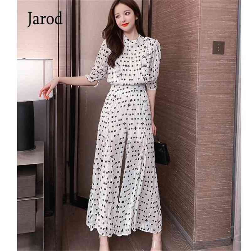 Summer Chiffon Polka Dot Printed Two Piece Sets Women Half Sleeve Ruffles Blouses And Wide Leg Pants Elegant Fashion 210519, Picture color
Summer Chiffon Polka Dot Printed Two Piece Sets Women Half Sleeve Ruffles Blouses And Wide Leg Pants Elegant Fashion 210519, Picture color
