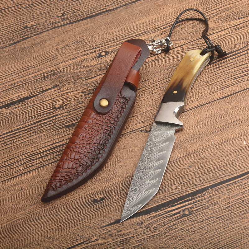 New Arrival Survival Straight Knife VG10 Damascus Steel Drop Point Blade Full Tang Horn + Steel Head Handle Fixed Blades Knives With Leather Sheath
New Arrival Survival Straight Knife VG10 Damascus Steel Drop Point Blade Full Tang Horn + Steel Head Handle Fixed Blades Knives With Leather Sheath