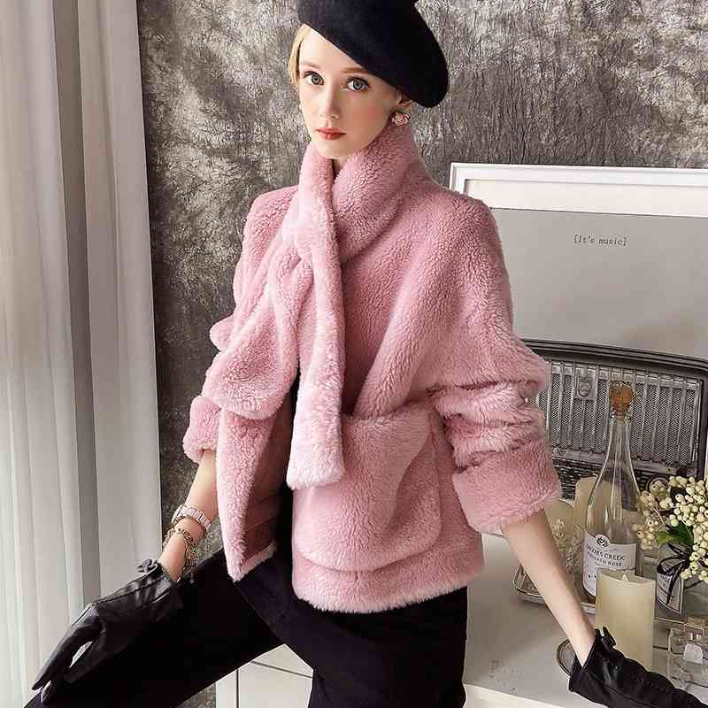 Dabuwawa Ladies Sheep Fur Coat Soft and Stylish Sweet Scarf Collar Thick Warm Solid Jacket Coat Women Autumn Winter DT1DFR032 210520
