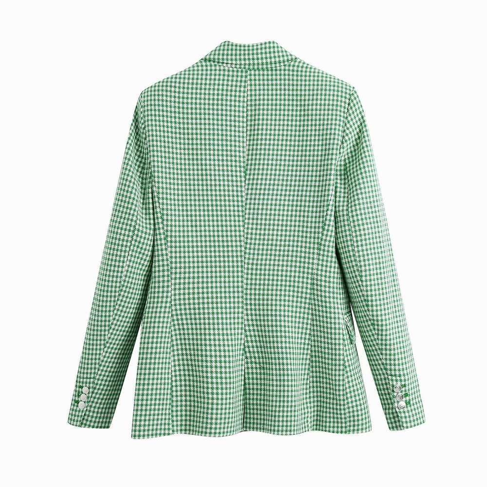 Women Blazer Autumn Fashion Houndstooth Double Breast Coat Office Lady Suit Top 210602