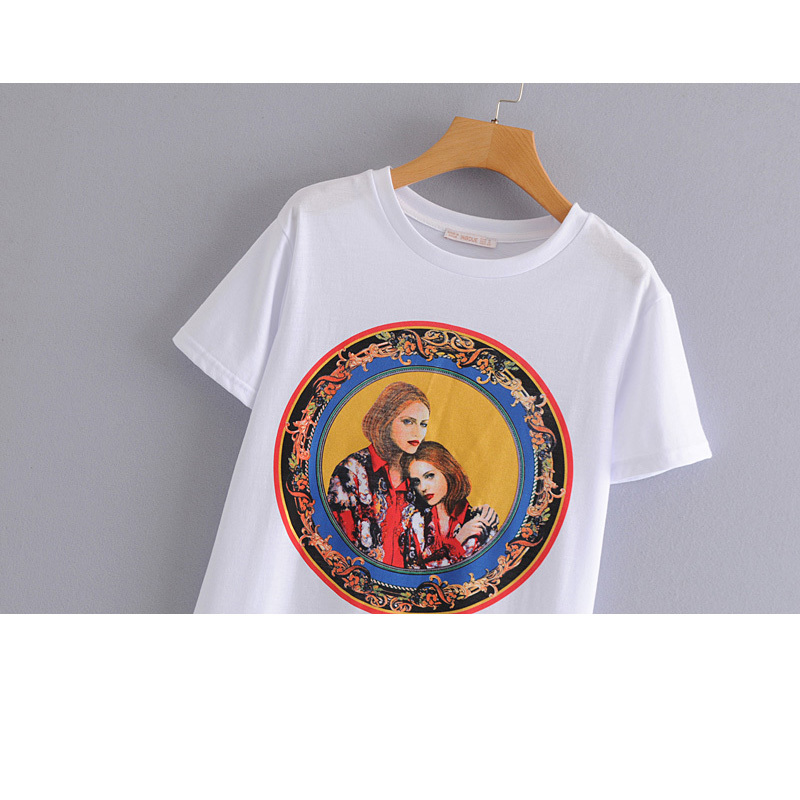 White loose short-sleeved t-shirt summer women's versatile tops Korean casual cartoon beauty pattern Female T-shirt 210507