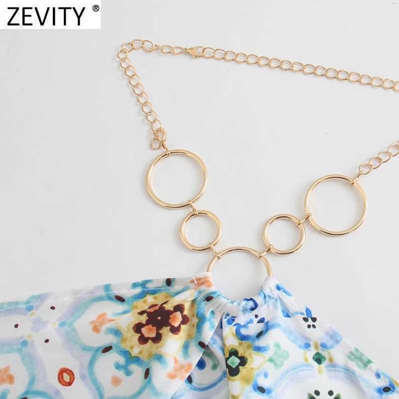 Zevity Women Sexy Strapless Halter Shirt Ladies Cloth Patchwork Floral Print Casual Blouse Roupas Chic Summer Blusas Tops LS9394 210603