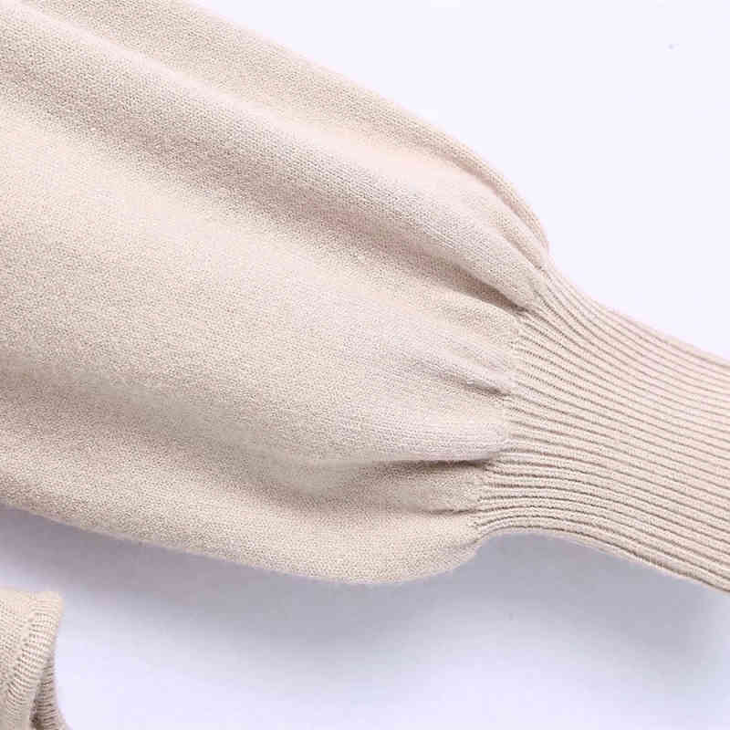 Casual Woman Stretchy Turtleneck Backless Knit BodySuits Spring Fsihon Lantern Sleeve Bodysuit Female Chic Bodysuits 210515