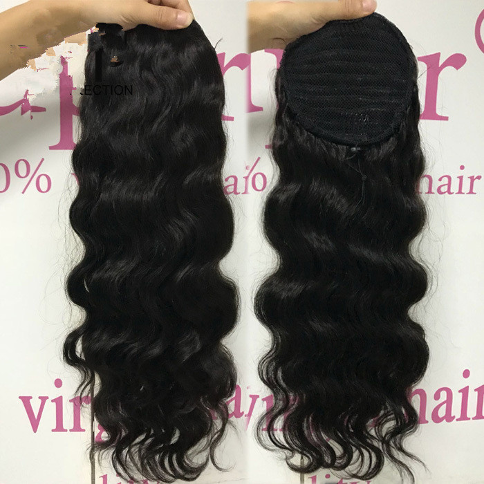 Perfect high ponytail body wave human hairpiece wraps around loose wavy pony tail for any occasion puff bun updo clip in hair extension 120g