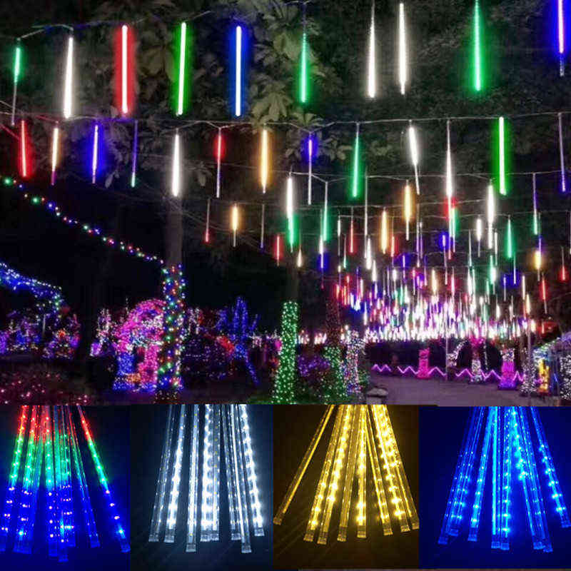 Waterproof Meteor Shower LED String Lights, Set of 3 (30/50cm, 8 Tubes), for Outdoor Christmas Decoration, Home, Tree, and Solar Street
