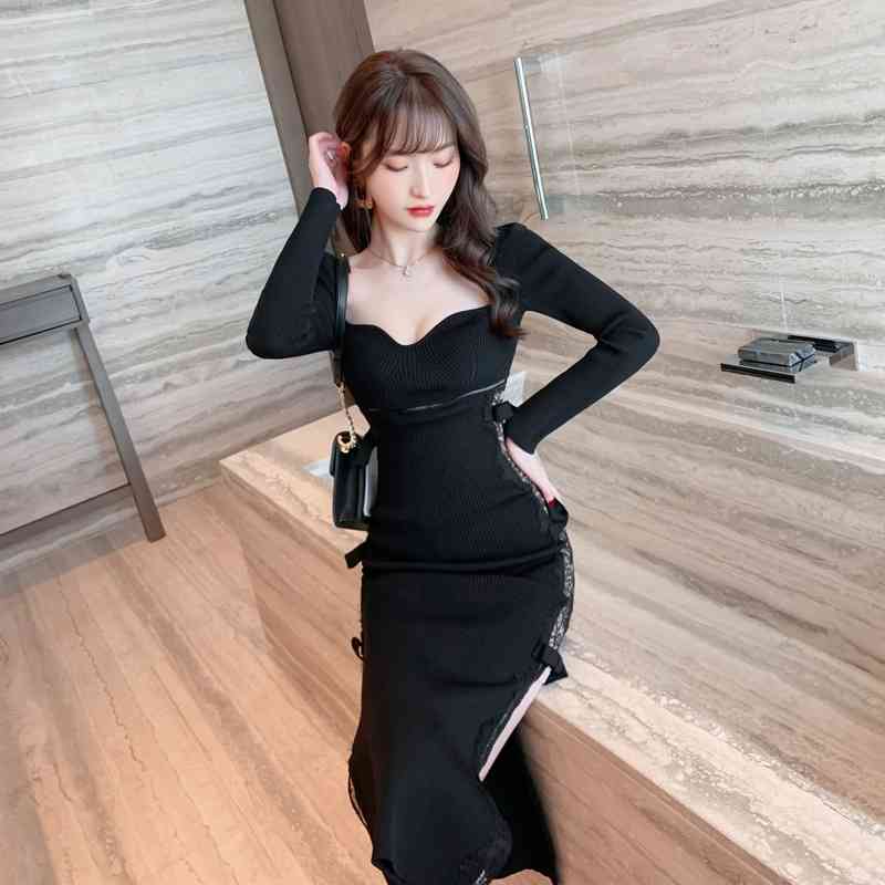 2021 new women's design v-neck slim knit dress over knee long skirt underdress 4632, Black;gray
2021 new women's design v-neck slim knit dress over knee long skirt underdress 4632, Black;gray