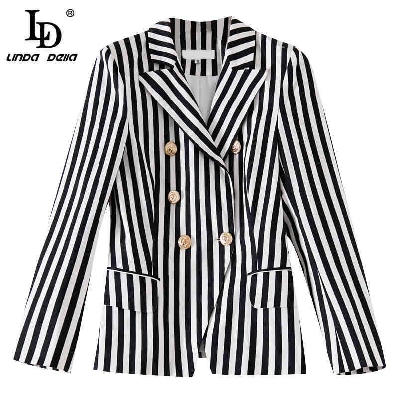 Fashion Runway Summer Career Blazer Women's Long Sleeve Striped Printed Button Elegant Casual Ladies Coats Tops 210522