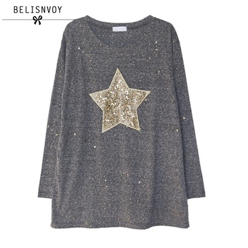 Spring Fashion T Shirt Women Five-pointed Star Sequined Long Sleeve Casual T-shirts Plus Size Tops Tee Femme 210520, Gray
Spring Fashion T Shirt Women Five-pointed Star Sequined Long Sleeve Casual T-shirts Plus Size Tops Tee Femme 210520, Gray