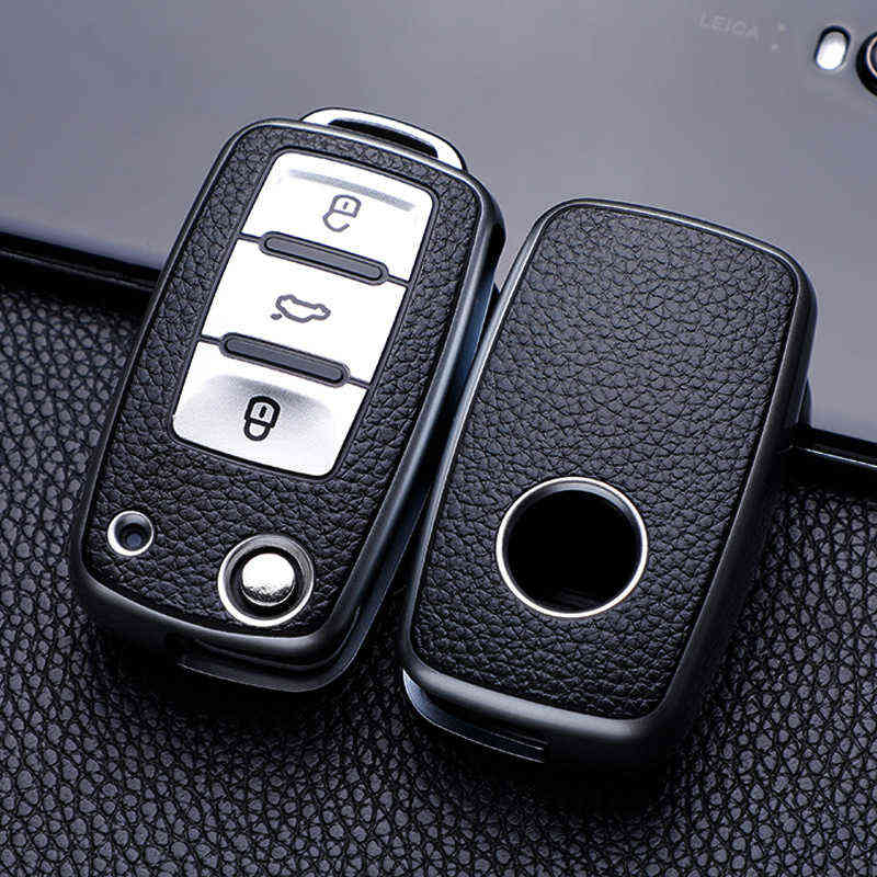 

Leather Car Key Case Key Full Cover Protection Shell Bag for VW Volkswagen Polo Tiguan Passat Golf Jetta Lavida Skoda Octavia, Other