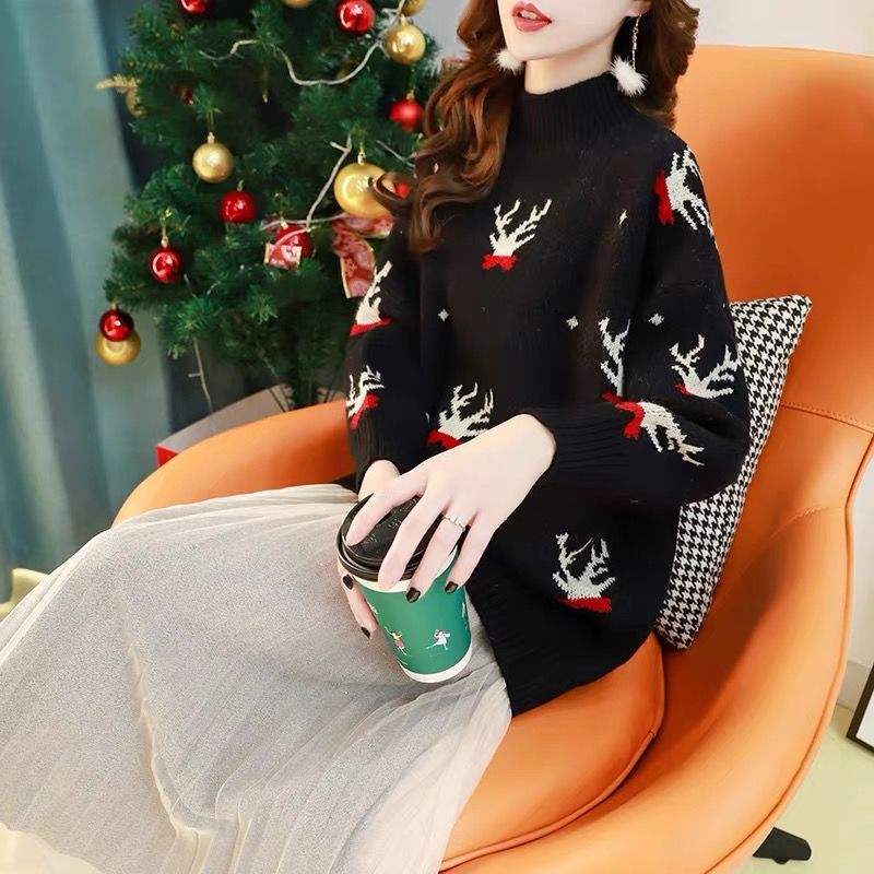 Large Size Sweater Women's Mid-length Autumn And Winter Loose Net Red Snowflake Models Fashion Shirt 210427