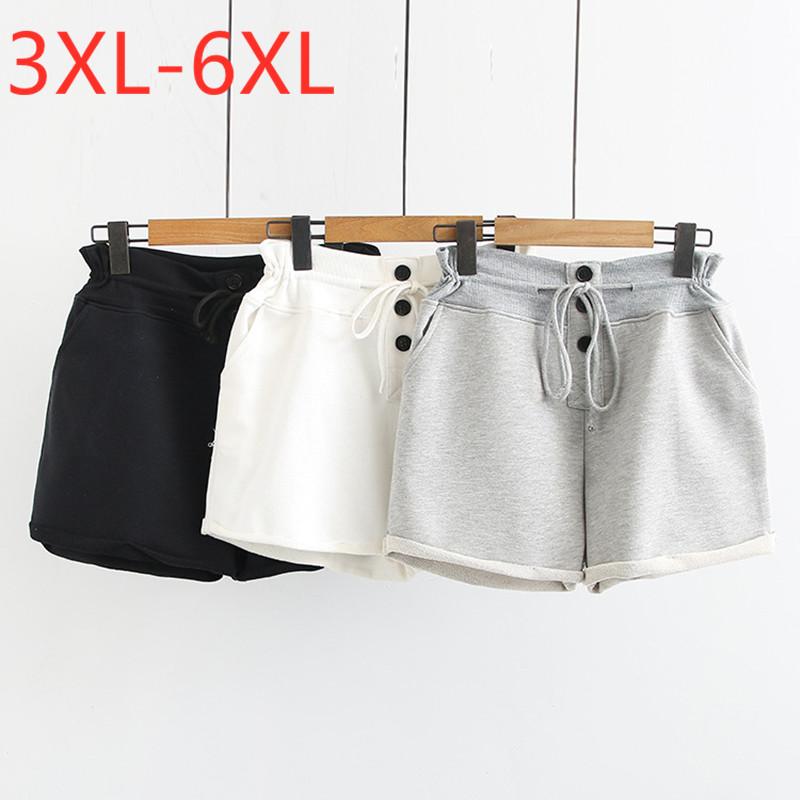 Summer Plus Size Shorts For Women Large Loose Casual Black Gray Button Elastic Waist Cotton Belt 3XL 4XL 5XL 6XL Women's