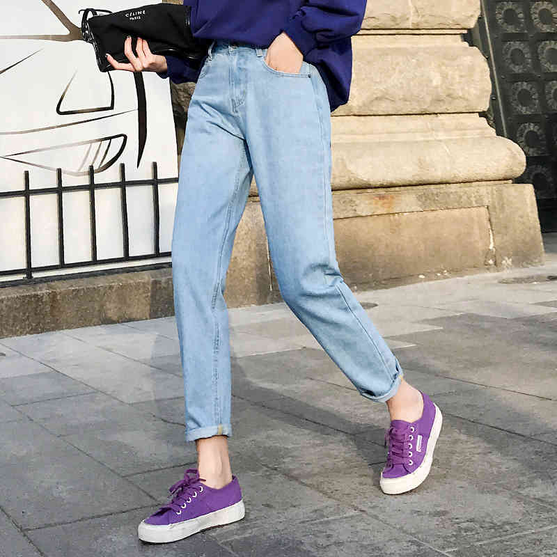 Cotton White Jeans Women High Waist Harem Mom spring Plus Size black jeans denim Pants beige Casual HC33H 210420