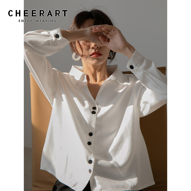 White Button Down Shirt For Women Blouse Black Long Sleeve Casual Top Female Korean Blouses s 210427